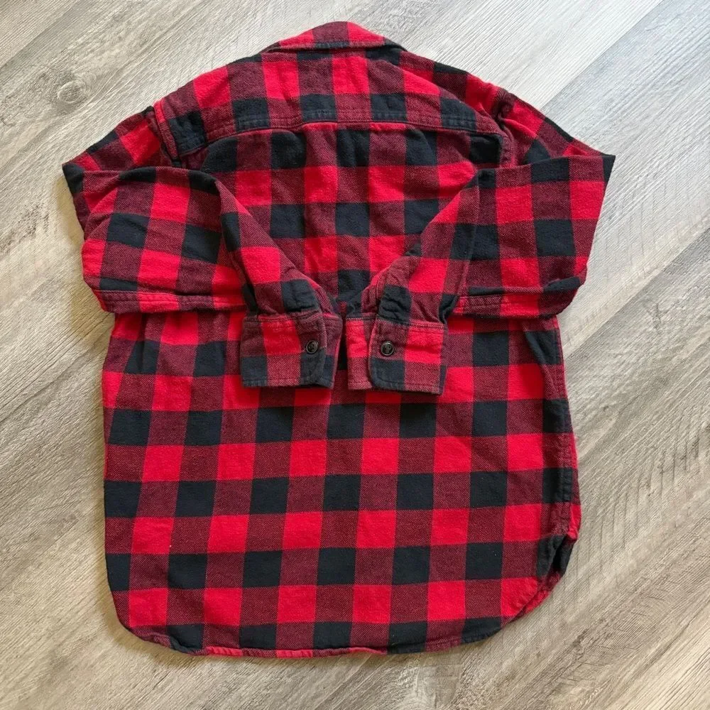 GAP Buffalo Plaid Flannel Button Down Boys Medium Red Black
